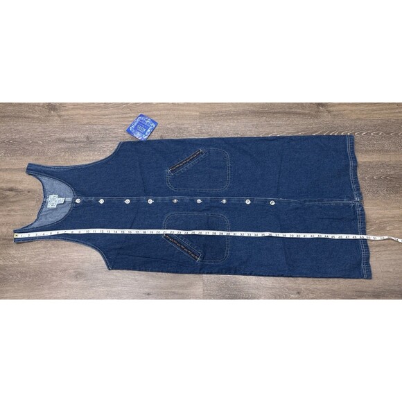 Vintage Denim Dress Medium Button Front Maxi Y2K 90s Jumper Pockets NEW - Picture 6 of 12